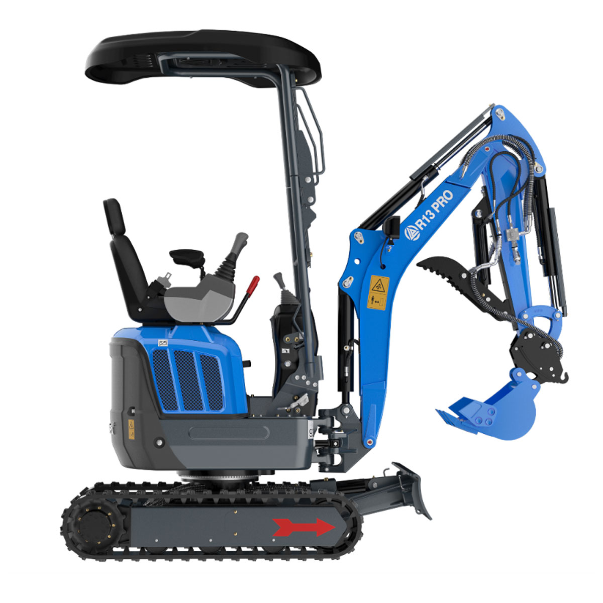 Mini-pelle RIPPA R13 PRO vue de profil gauche avec chenilles acier