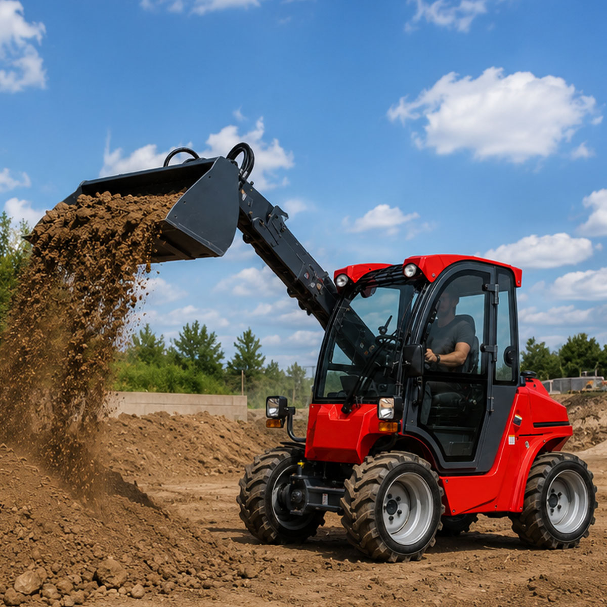 Chariot télescopique EVERUN ERT1500 en opération de chargement sur chantier