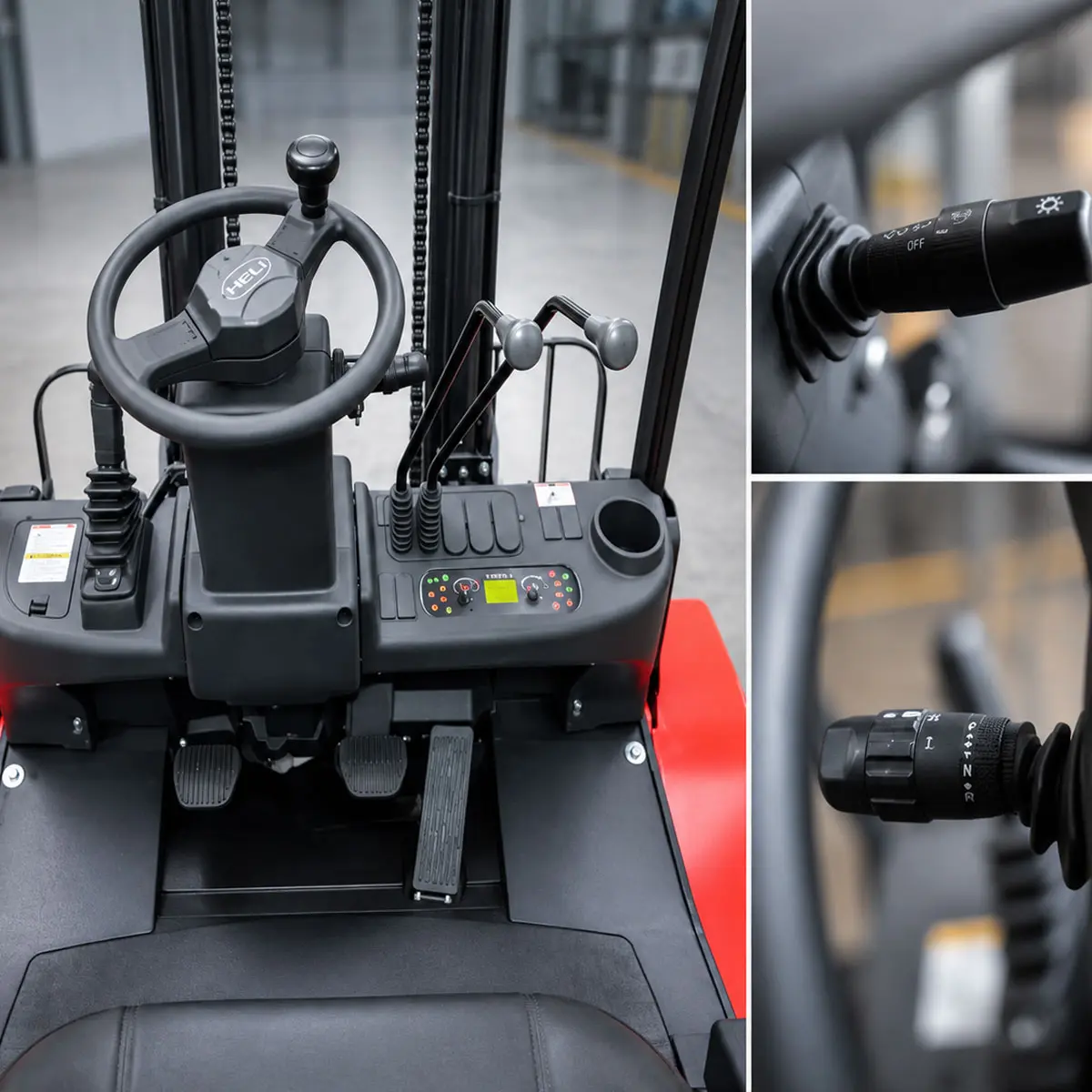 Poste de conduite et commandes du chariot tout-terrain HELI CPCD25 G3 2,5 tonnes